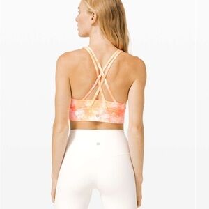 Lululemon Energy Bra High Neck Long Line Shibori Medium Support White Orange 4